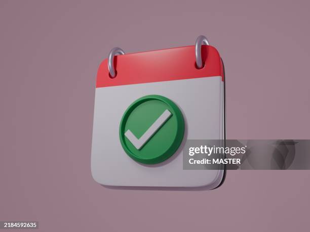 a calendar with a green check mark on it - red calendar stock pictures, royalty-free photos & images