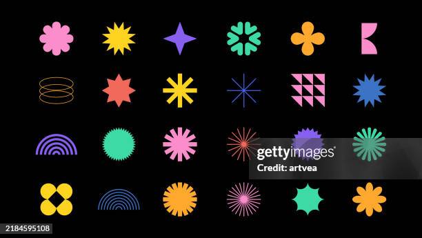 illustrations, cliparts, dessins animés et icônes de ensemble vectoriel d’éléments de conception de symboles de style bauhaus géométrique minimaliste - etoile