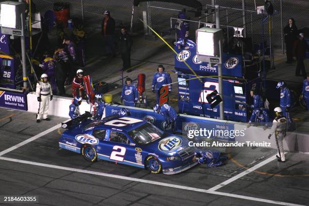 Kurt Busch , Miller Lite Dodge, makes his pit stop. NASCAR Sprint Cup Series, Budweiser Shootout, Daytona International Speedway, Daytona, Florida,...