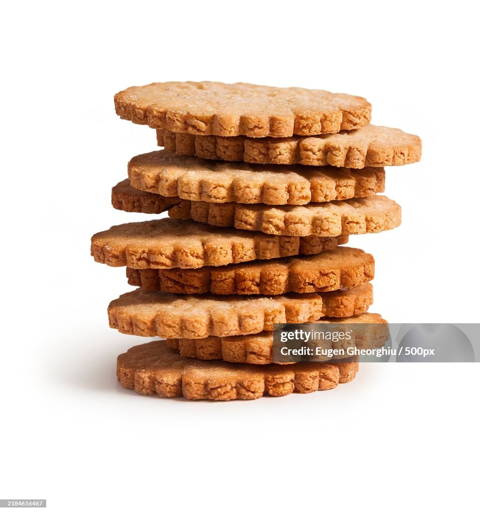 Stack of sweetmeal digestive biscuits isolated on white background