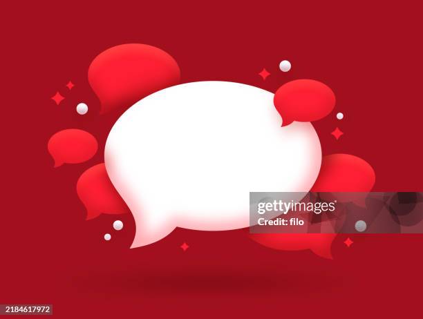 talking speech bubble chat red background - 3d speach bubbles stock illustrations