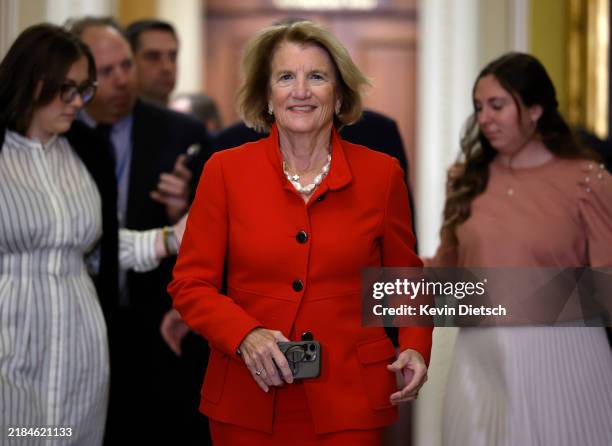 Sen. Shelley Moore Capito arrives for the Senate Republican leadership elections at the U.S. Capitol on November 13, 2024 in Washington, DC. The...