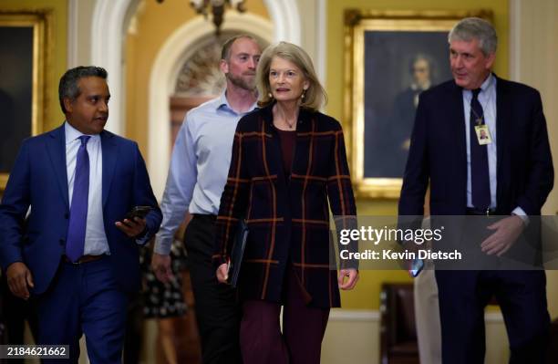 Sen. Lisa Murkowski arrives for the Senate Republican leadership elections at the U.S. Capitol on November 13, 2024 in Washington, DC. The Senate...