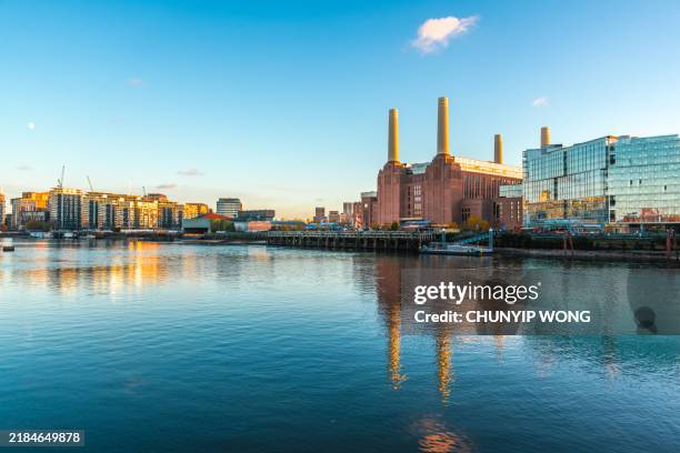 river thames battersea power station - monument stock pictures, royalty-free photos & images