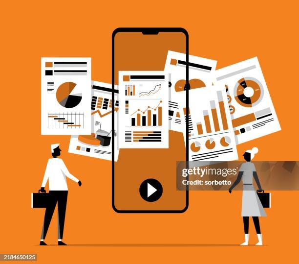 analysis and statistic online services - businessman - electronic bank statement stock illustrations