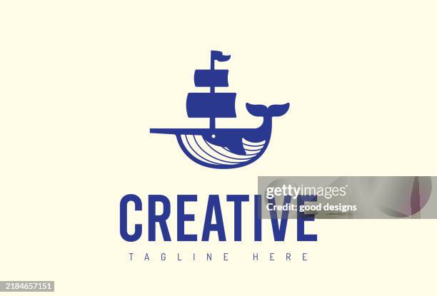 illustrations, cliparts, dessins animés et icônes de baleine voilier logo icône conception vectorielle - yachting