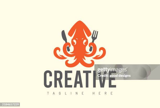 squid restaurant logo icon design vector - calamari stock illustrations
