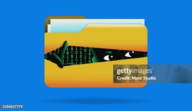 hacker looking from the infected folder illustration - data breach stock illustrations