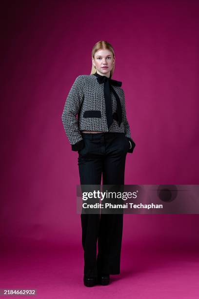 fashionable woman on plain background - flared trousers stock pictures, royalty-free photos & images