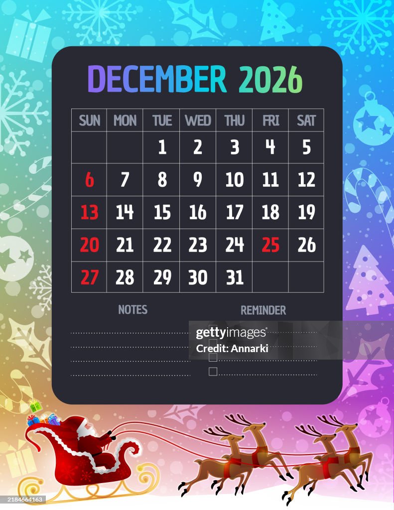 Colorful December 2026 Calendar HighRes Vector Graphic Getty Images