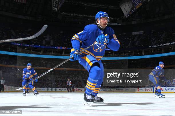 Alex Tuch of the Buffalo Sabres skates against the Montreal Canadiens during an NHL game on November 11, 2024 at KeyBank Center in Buffalo, New York.