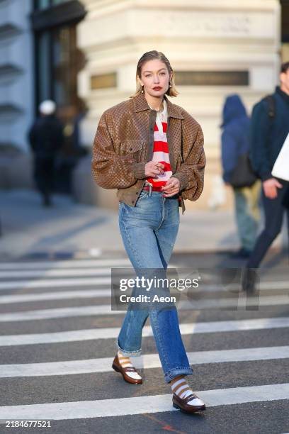 Gigi Hadid seen during a Maybelline photoshoot in NoMad on November 13, 2024 in New York City.