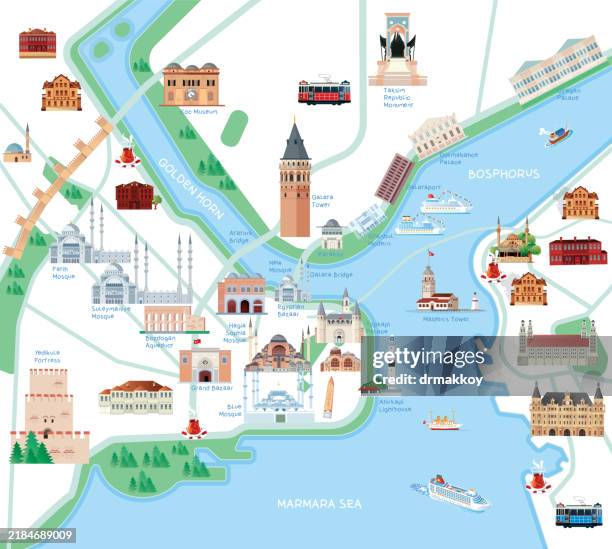 illustrations, cliparts, dessins animés et icônes de carte de la péninsule historique d’istanbul - bosphore