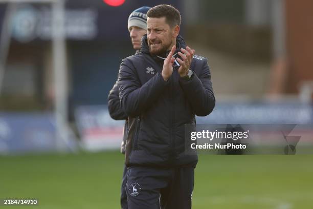 Hartlepool United's Head Coach Anthony Limbrick is present during the Vanarama National League match between Hartlepool United and Eastleigh at...
