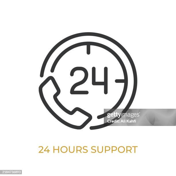 ilustrações de stock, clip art, desenhos animados e ícones de 24 hours support glyph line icon. thin line icon that can be applied anywhere, simple, pixel perfect and modern style - aberto 24 horas