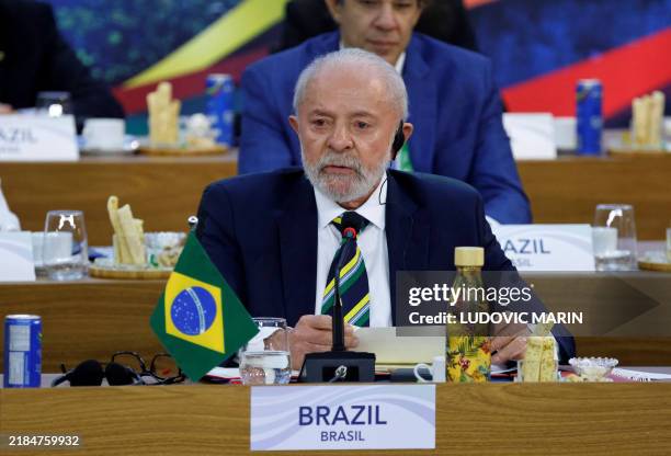 Brazil's President Luiz Inacio Lula da Silva delivers a speech during the opening session of the G20 Summit in Rio de Janeiro, Brazil, on November...