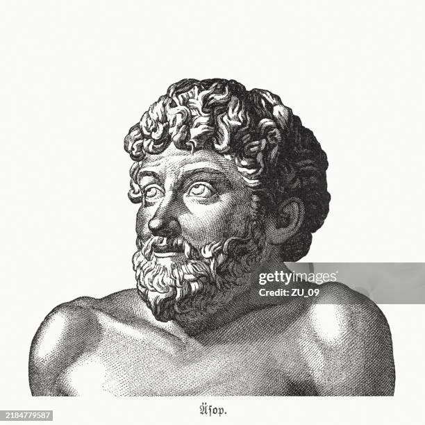 aesop (ca.620 bc-564 bc), greek fabulist, wood engraving, published 1895 - storyteller stock illustrations