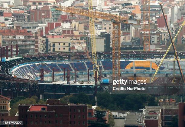 Seats start to be placed in the stands of Spotify Camp Nou in Barcelona, Spain, on November 18, 2024. --