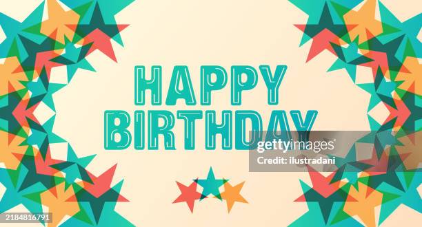 happy birthday with beautiful stars frame - birthday card stock illustrations