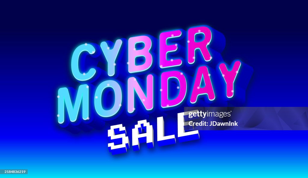 Cyber Monday sale web banner design template with retro gradient colors