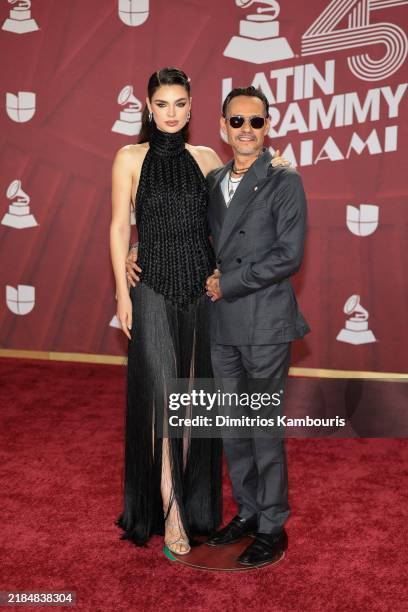 Nadia Ferreira and Marc Anthony attend the 25th Latin GRAMMY Awards at Kaseya Center on November 14, 2024 in Miami, Florida.