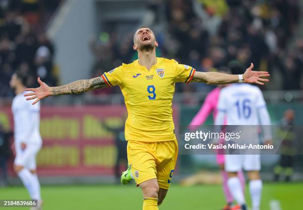 Daniel Birligea of Romania celebrates the opening goal during the UEFA Nations League 2024/25 League C Group C2 match between Romania and Cyprus at...