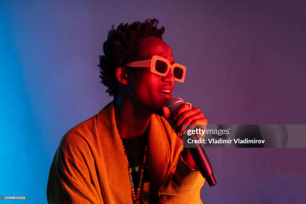 An impassioned man singing
