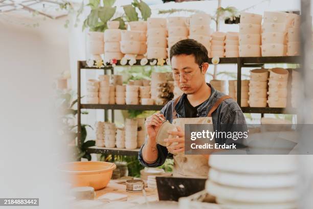small business with crafts product routine. - earthenware stock pictures, royalty-free photos & images