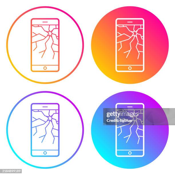 smartphone with broken screen. round icons with color gradients - crushed orange stock illustrations