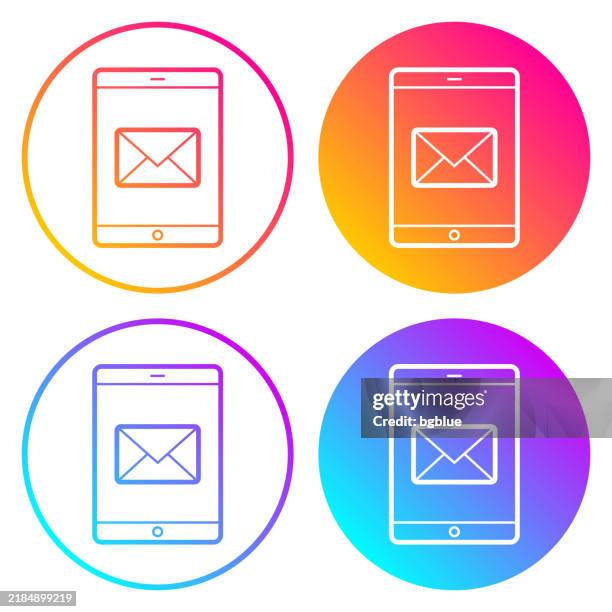 tablet pc with email message. round icons with color gradients - yellow post box stock illustrations