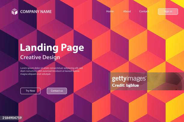 landing page template - abstract geometric background with orange cubes - trendy 3d background - hexagon pattern background stock illustrations