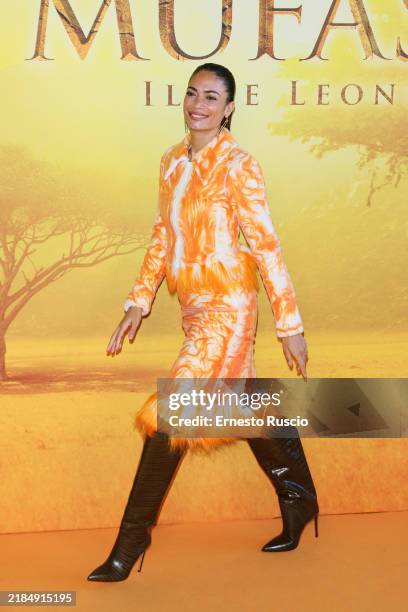 Singer Elodie attends the "Mufasa: The Lion King" photocall at The Space Cinema Moderno on November 15, 2024 in Rome, Italy.