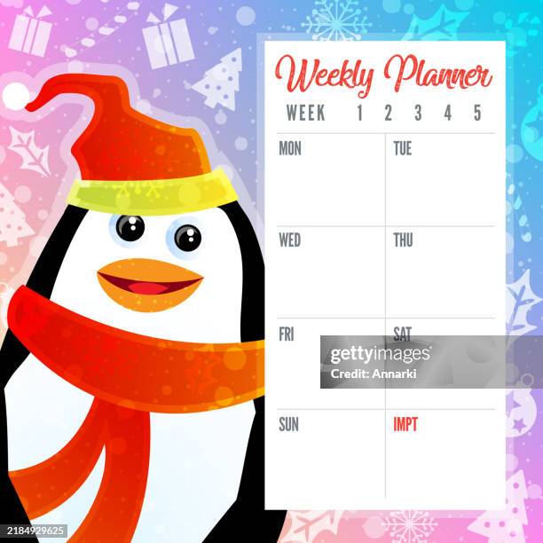 christmas weekly planner template in happy colors - inventory management cartoon stock illustrations