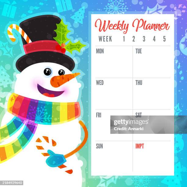 christmas weekly planner template in happy colors - inventory management cartoon stock illustrations