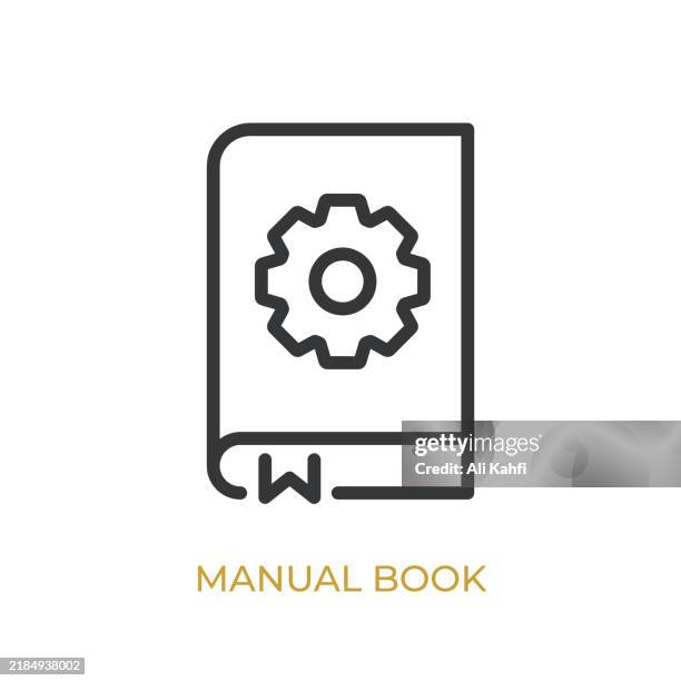stockillustraties, clipart, cartoons en iconen met manual book glyph line icon. thin line icon that can be applied anywhere, simple, pixel perfect and modern style - instructies