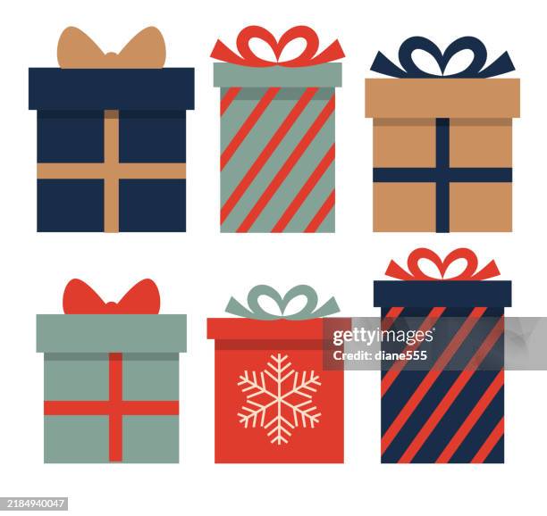 simple christmas gift icons on a transparent background - gift box vector stock illustrations