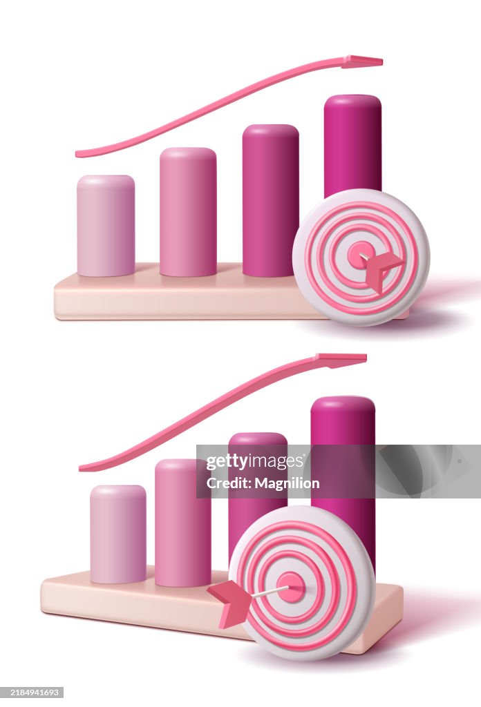 Pink Graph Visual 3d Pink Bar Graph With Target And Arrow For Business Growth Vector ...