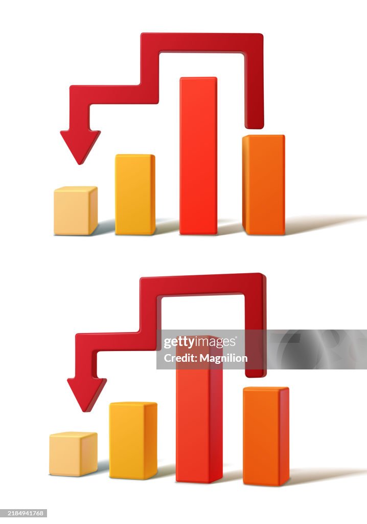 Bar Chart With Red Arrow Decline Symbol In 3d Illustration Vector ...