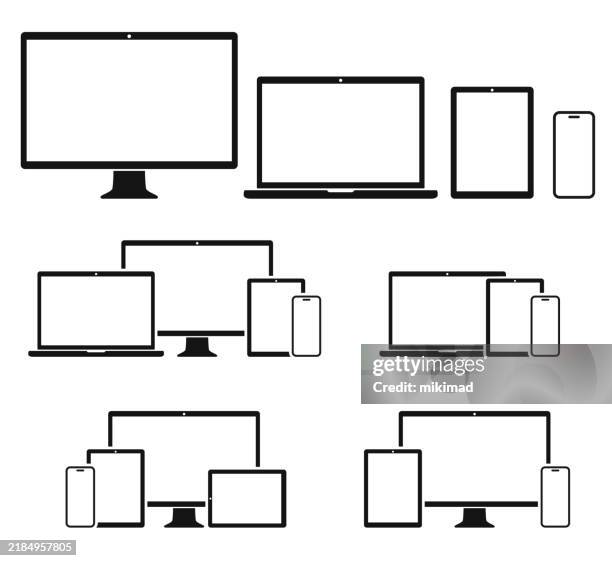 stockillustraties, clipart, cartoons en iconen met vector technology devices silhouette icon set. tv, laptop, digital tablet and smart phone. eps10 - digital viewfinder
