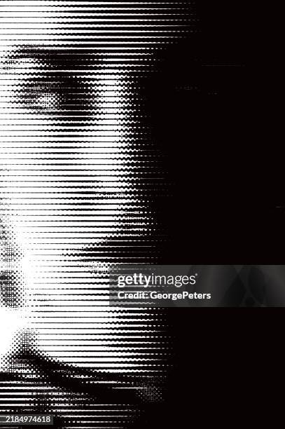close up of female face with glitch technique - dark lipstick stock illustrations