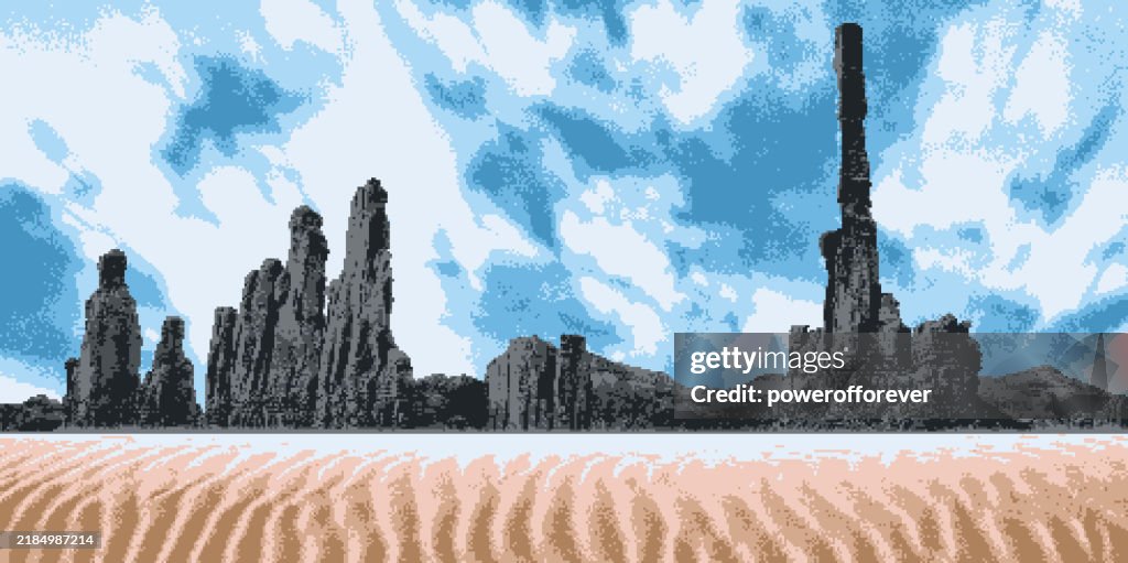 Pixel Art of the Totem Pole Rock Formation at Monument Valley Navajo Tribal Park in Arizona, United States