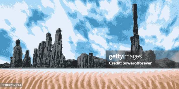Pixel Art Of The Totem Pole Rock Formation At Monument Valley Navajo Tribal Park In Arizona United States High-Res Vector Graphic