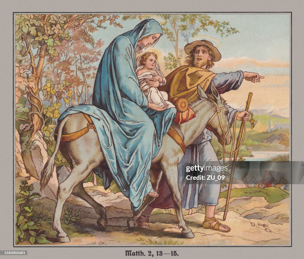 Flight Into Egypt Chromolithograph Published C 1880 High-Res Vector ...