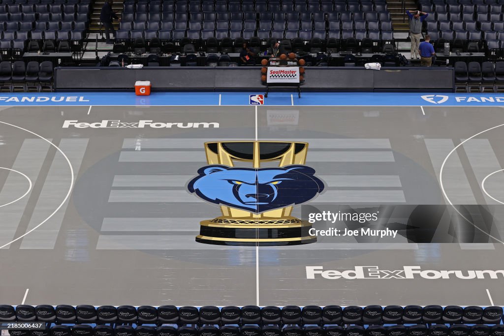 Clinching Scenarios For The Grizzlies To Advance In The Emirates NBA Cup An overall view of the Memphis Grizzlies NBA Cup Court before the