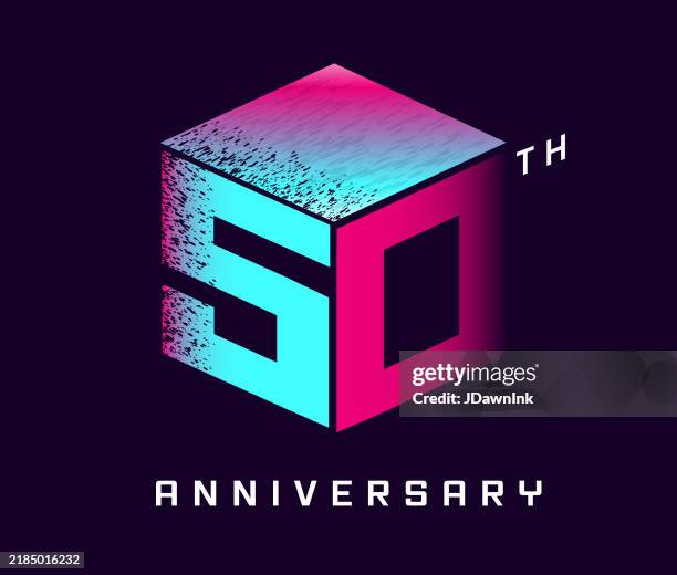50 year anniversary square logo geometric 3d typography label design - 50th anniversary stock illustrations