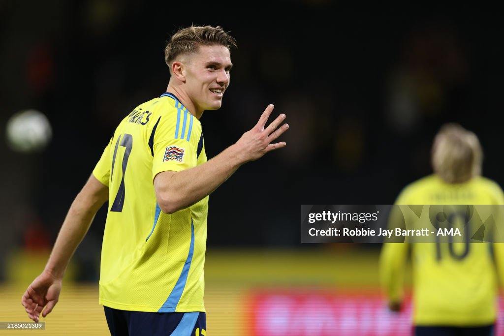 Viktor Gyokeres of Sweden celebrates after scoring a goal to make it ...