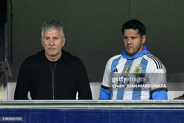 Argentina's forward Lionel Messi's father, Jorge Messi , and brother Rodrigo wait for the start of the 2026 FIFA World Cup South American qualifiers...