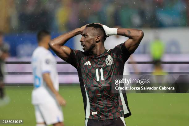 Julián Quiñones of Mexico reacts during the CONCACAF Nations League match between Honduras and Mexico at General Francisco Morazan Stadium on...