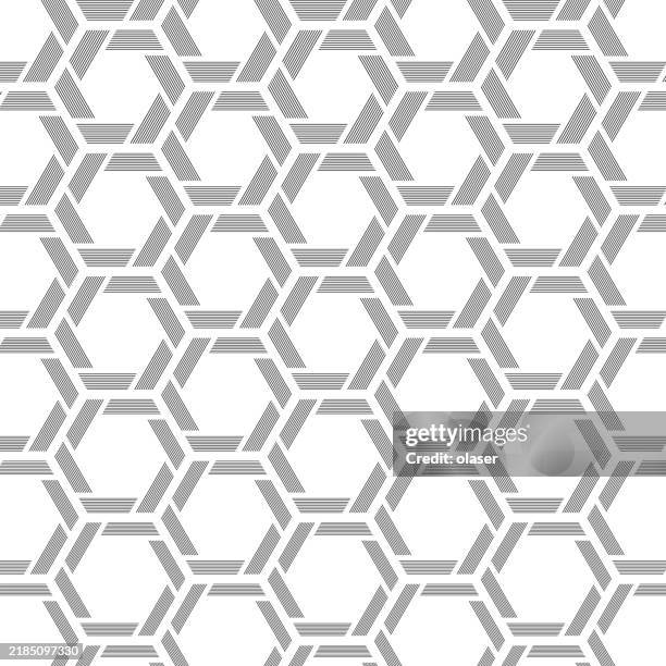 striped (9), hexagons in repeating honeycomb grid pattern - interlocking pattern stock illustrations