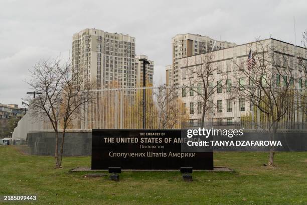 General view of the US Embassy in Kyiv on November 20 amid the Russian invasion of Ukraine. The US embassy in Kyiv warned on November 20 of a...